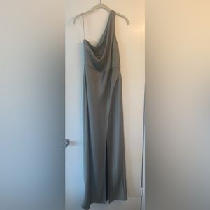 BHLDN Dylan One-Shoulder Satin Side-Slit Gown - Moss Green